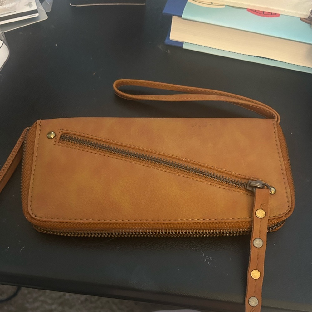 Free People Tan Brown Leather Wristlet Clutch
